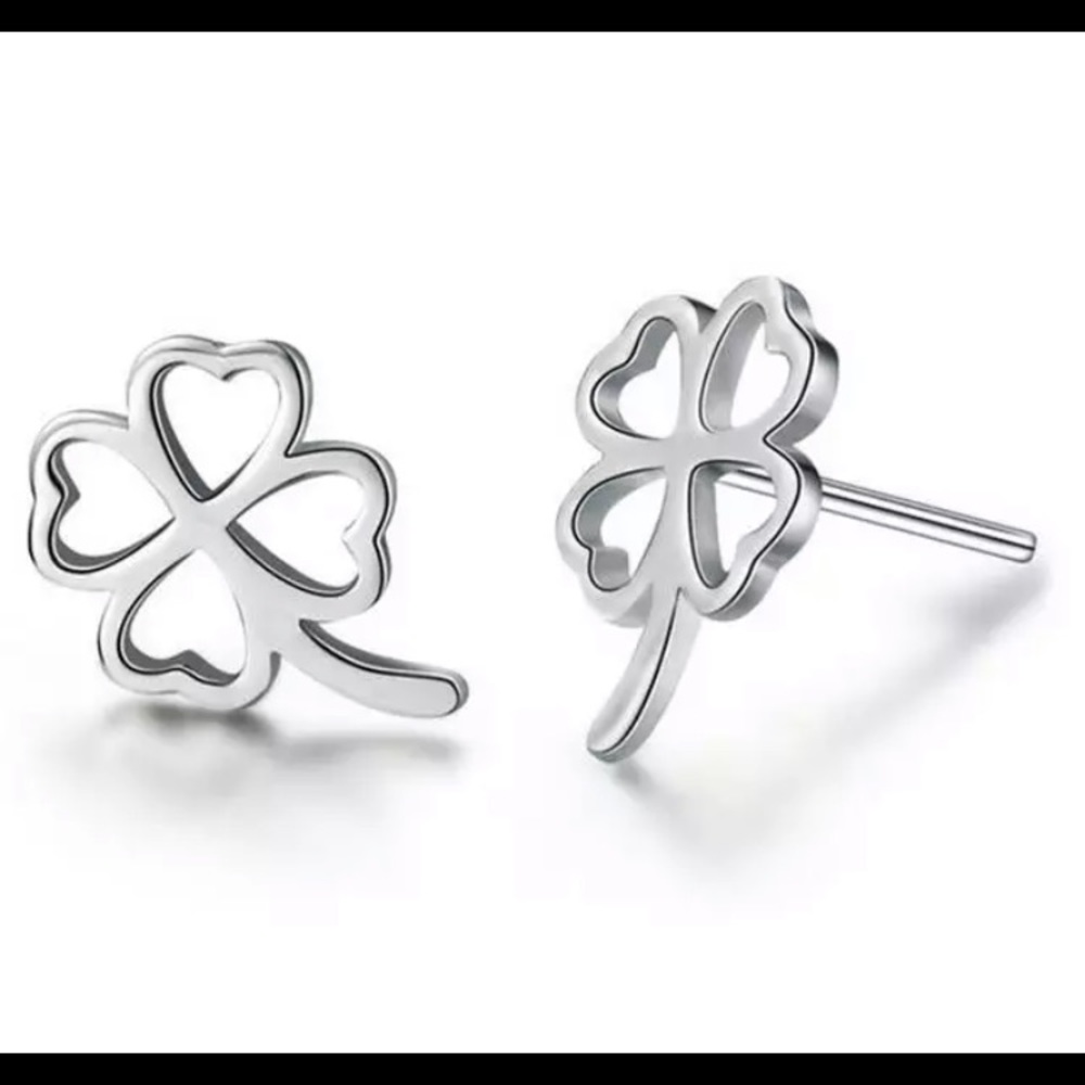 925 STERLING SILVER FOUR LEAF CLOVER STUD EARRINGS